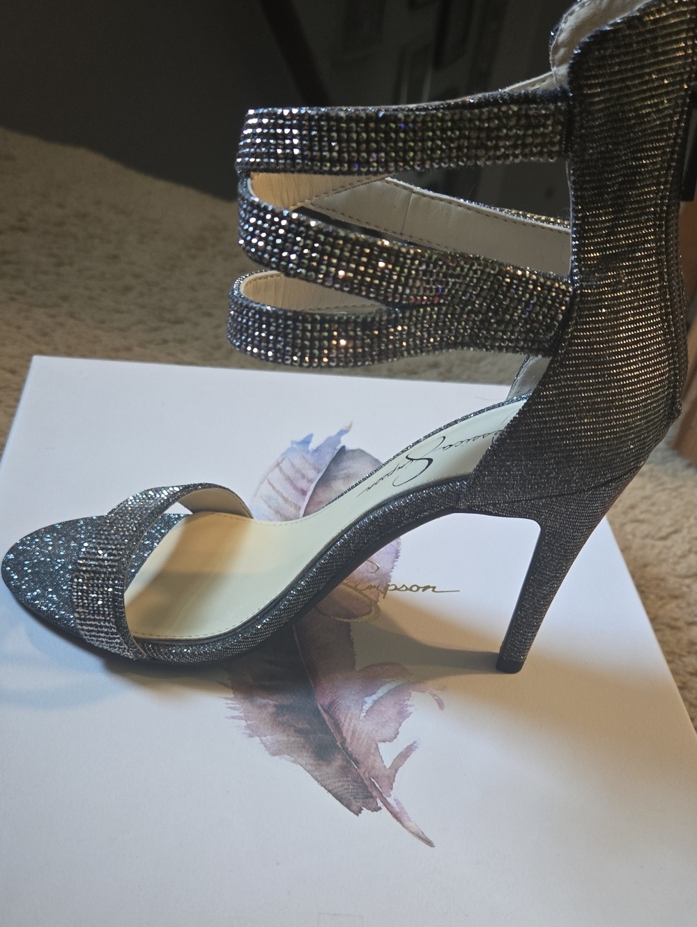 Jessica Simpson Silver Rhinestone Strappy High Heel Sandals